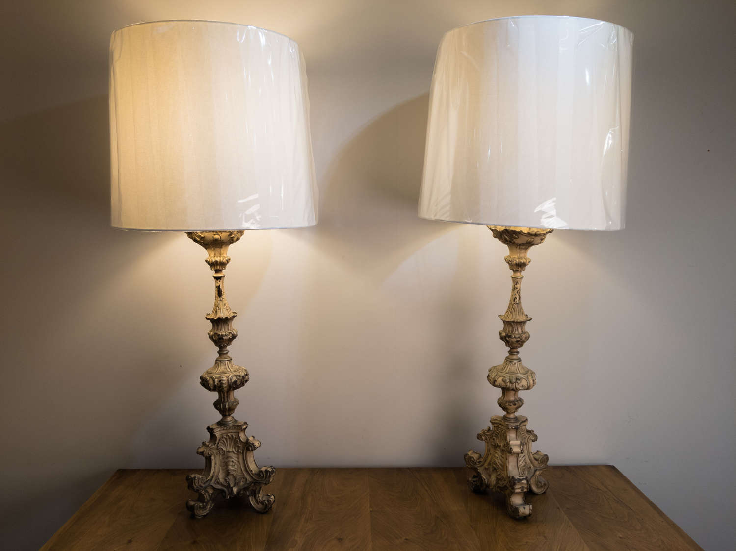 An early 19th Century pair of Tole Candlestick lamps