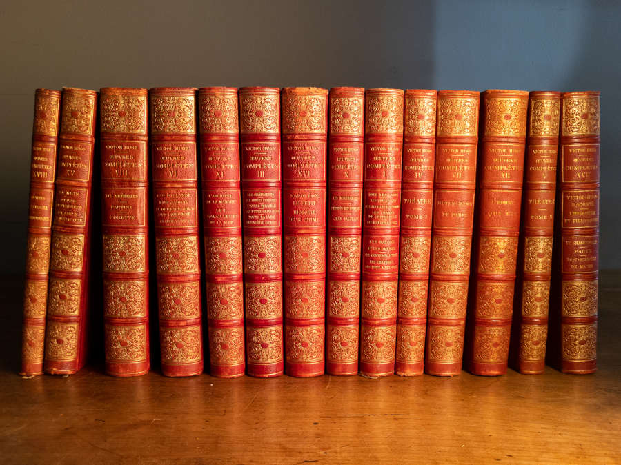 Dated 1880 A Set of 14 Red Leather Victor Hugo Books