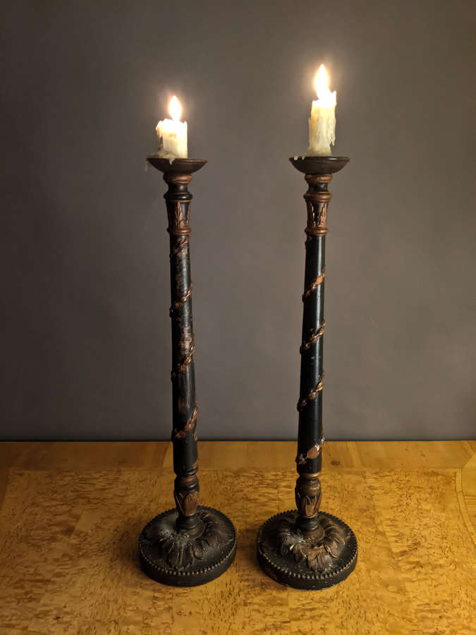 Circa 1820 A Pair of Recency Polychrome Candlesticks
