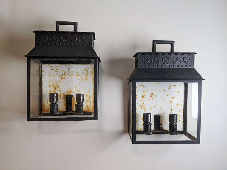 C.1930 A Pair of Tole Wall Lanterns - rewired