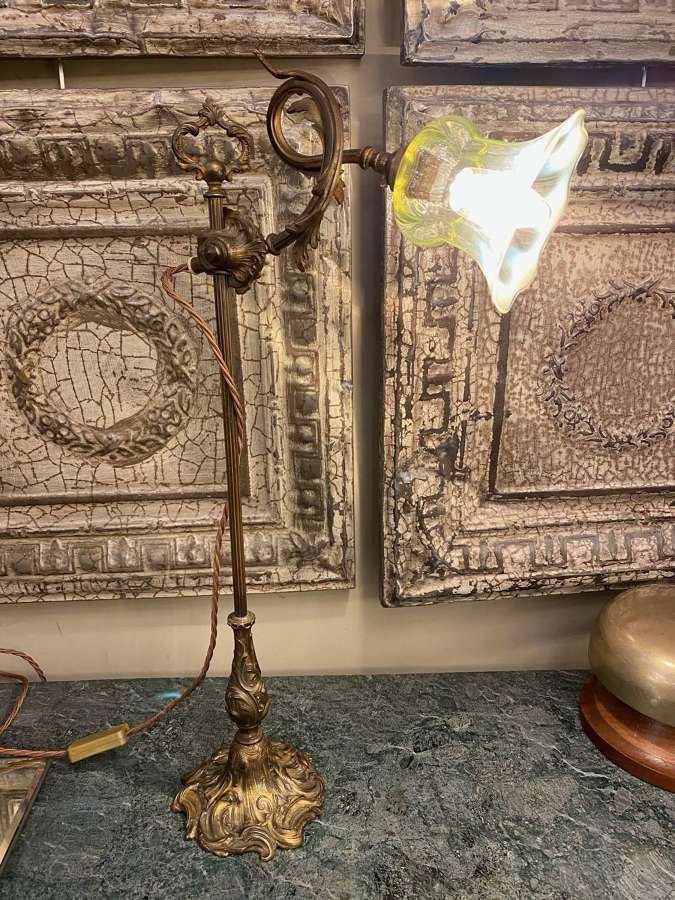 C1890 A French Brass Table Lamp with Vaseline Shade