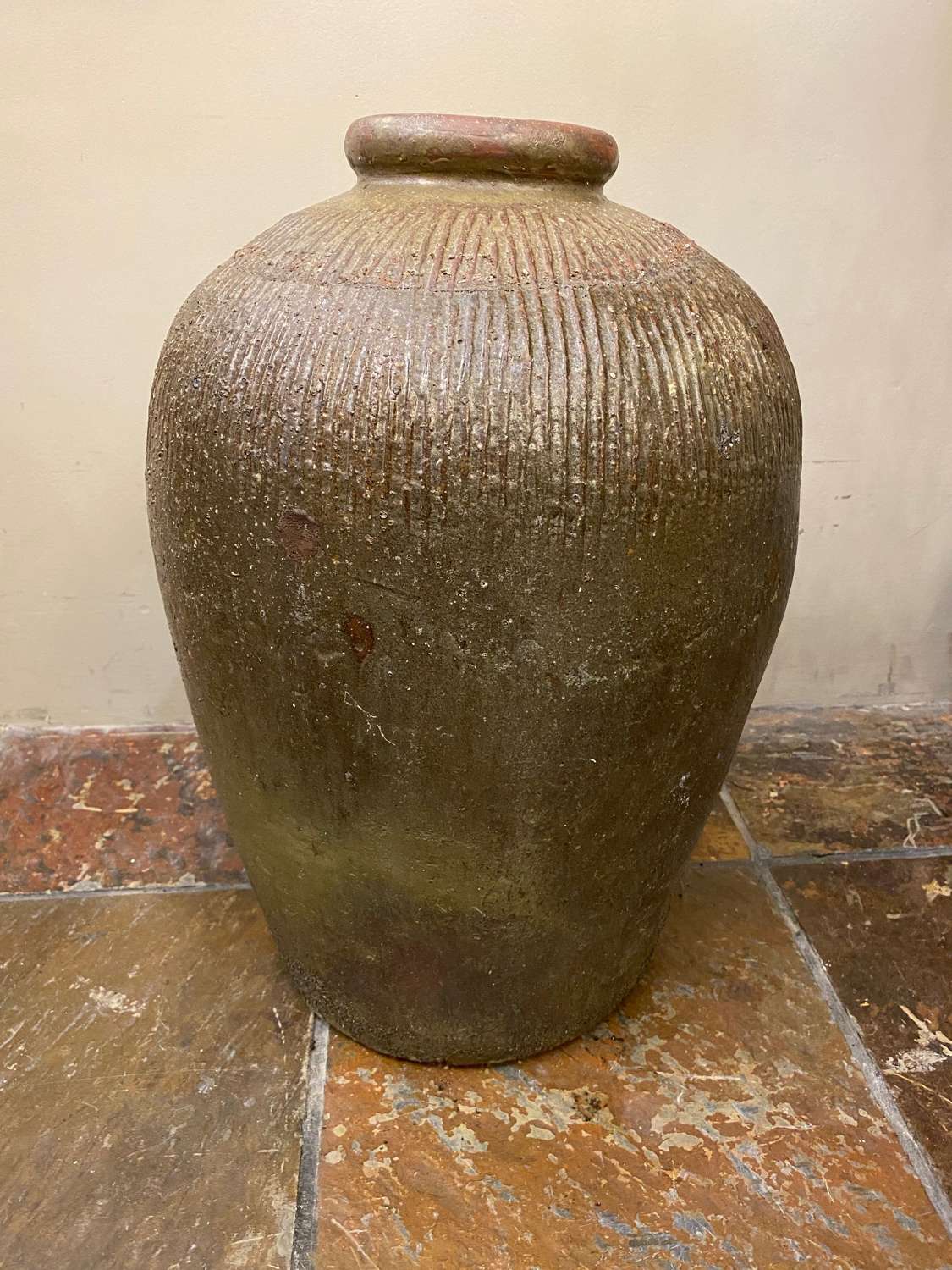 C1870 A Large Ribbed Stoneware Pot