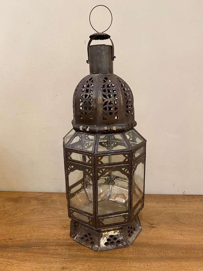 C1930 An Eastern Clear Glass & Tole Candle Lantern