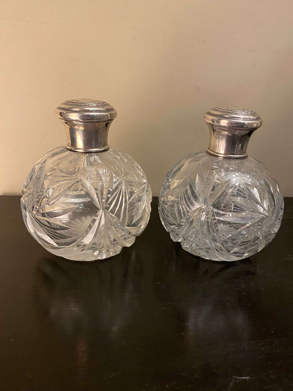 C1930 Spanish Crystal Perfume Bottles - with silver tops