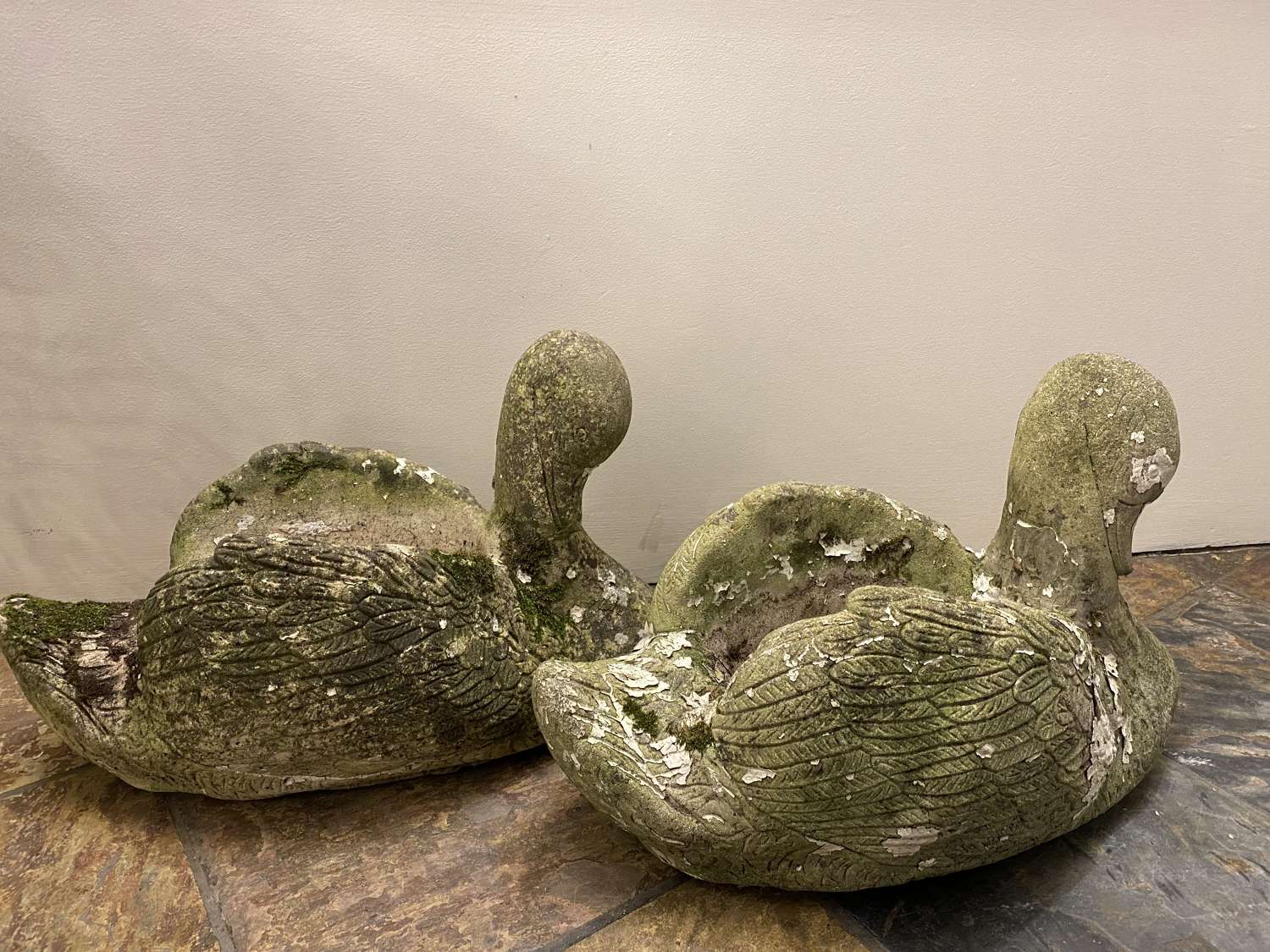 C1960 A Pair of Reconstituted Stone Swan Planters