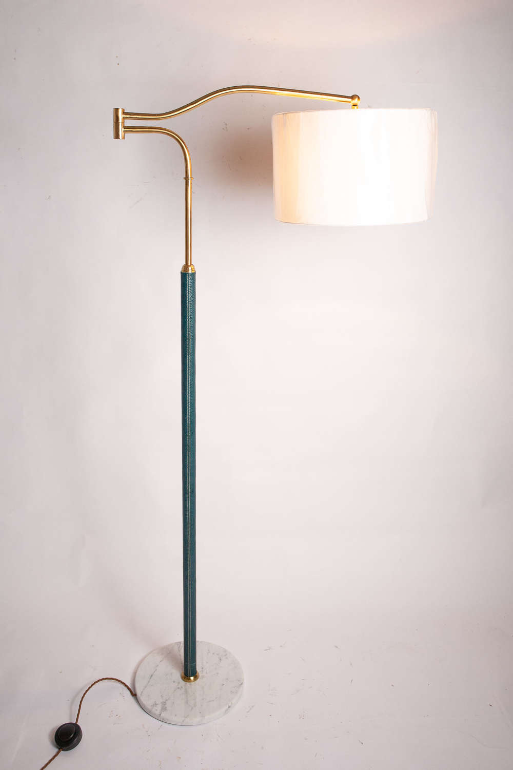 An Italian Swing Arm Telescopic Green Floor Lamp