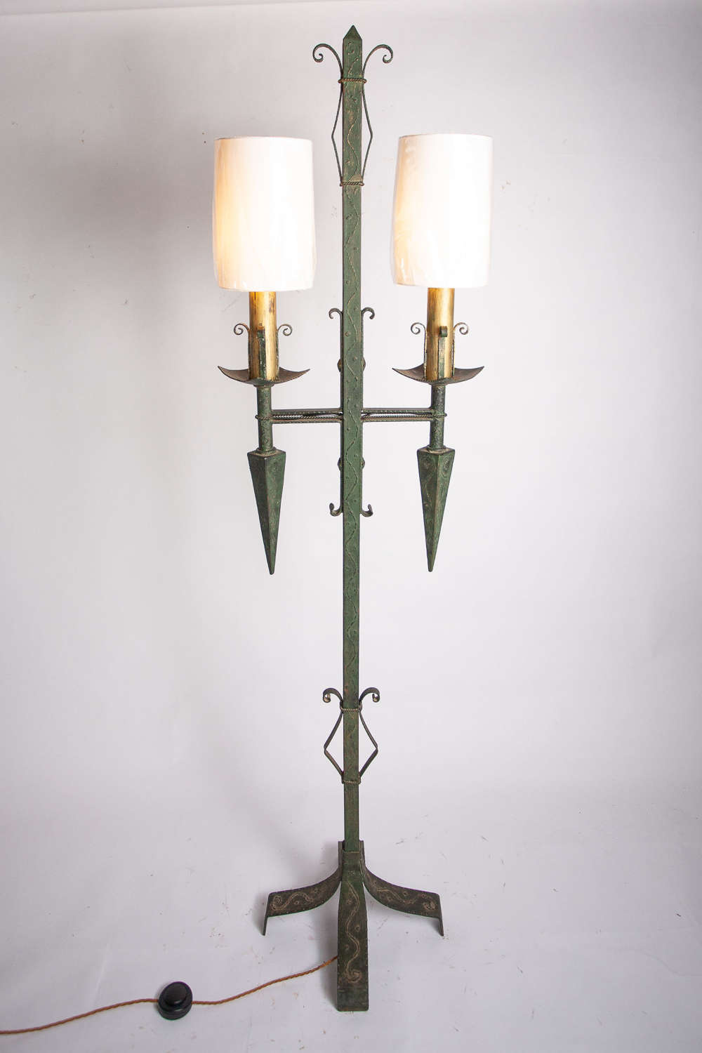 C1950 A Spanish Painted Iron Double Floor Lamp