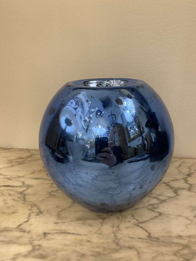 C1920 A Rare Mercury Silvered Blue Ball Vase