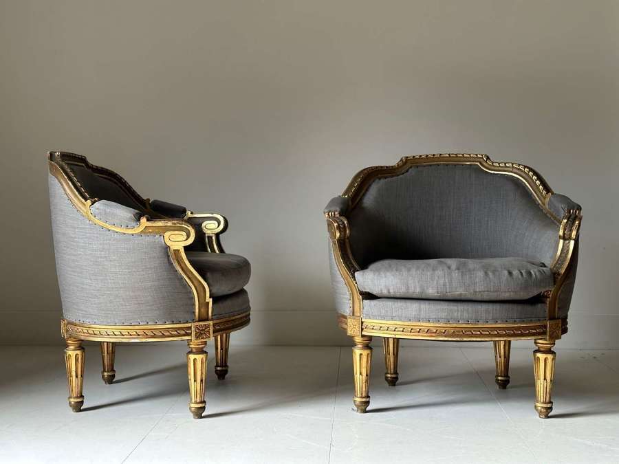 C1860 A Wonderful Pair of Huge French Gilt Tub Armchairs