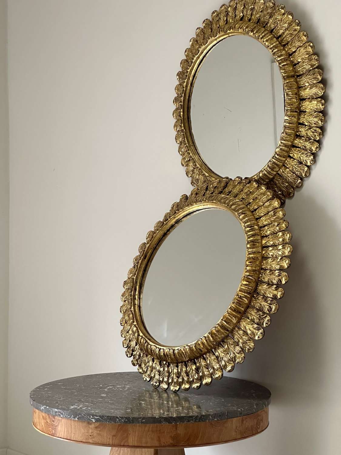 C1950 A Pair of Spanish Gilt Wood Feather Mirrors