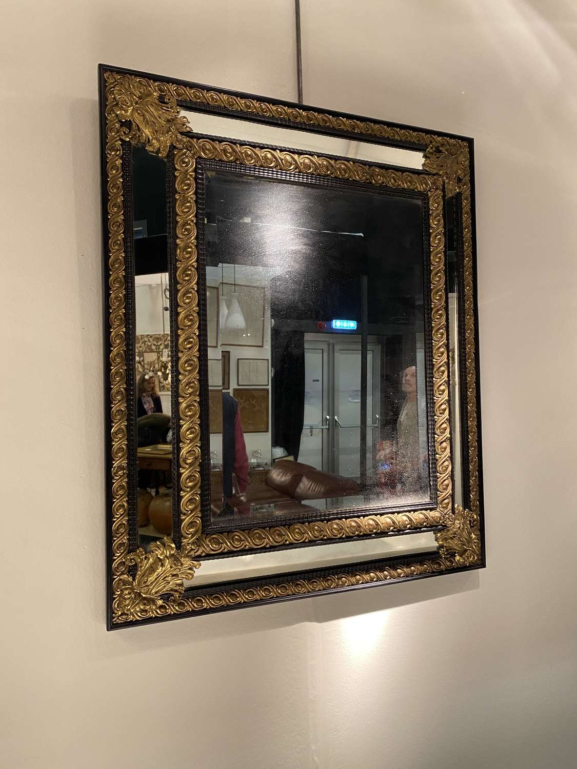 C1850 A Fine French Ebonised Rippled Brass Mirror