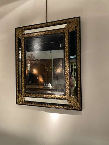 C1850 A Fine French Ebonised Rippled Repousse Brass Mirror