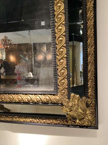 C1850 A Fine French Ebonised Rippled Repousse Brass Mirror