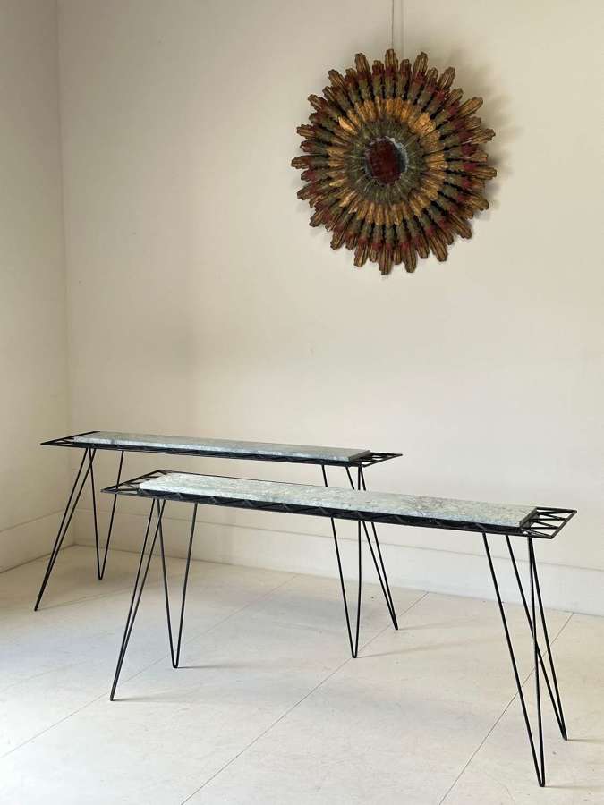 C1950 A Pair Of Spanish Iron & Marble Console Tables