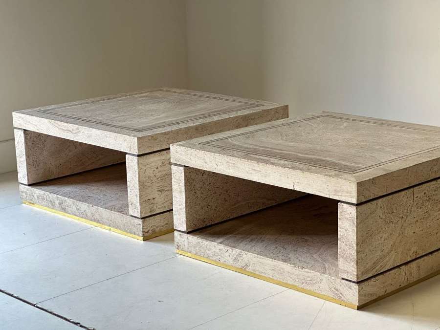 C1960 A Pair of Large French Travertine & Brass Coffee Tables