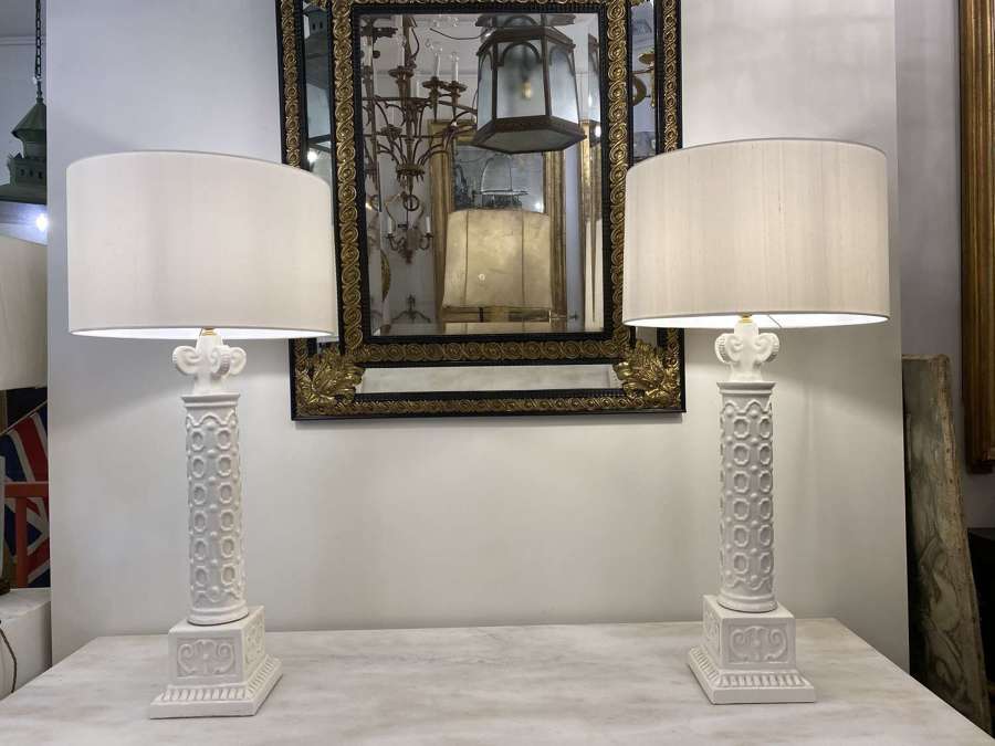 C1960 A Pair of Huge Italian White Ceramic Table Lamps