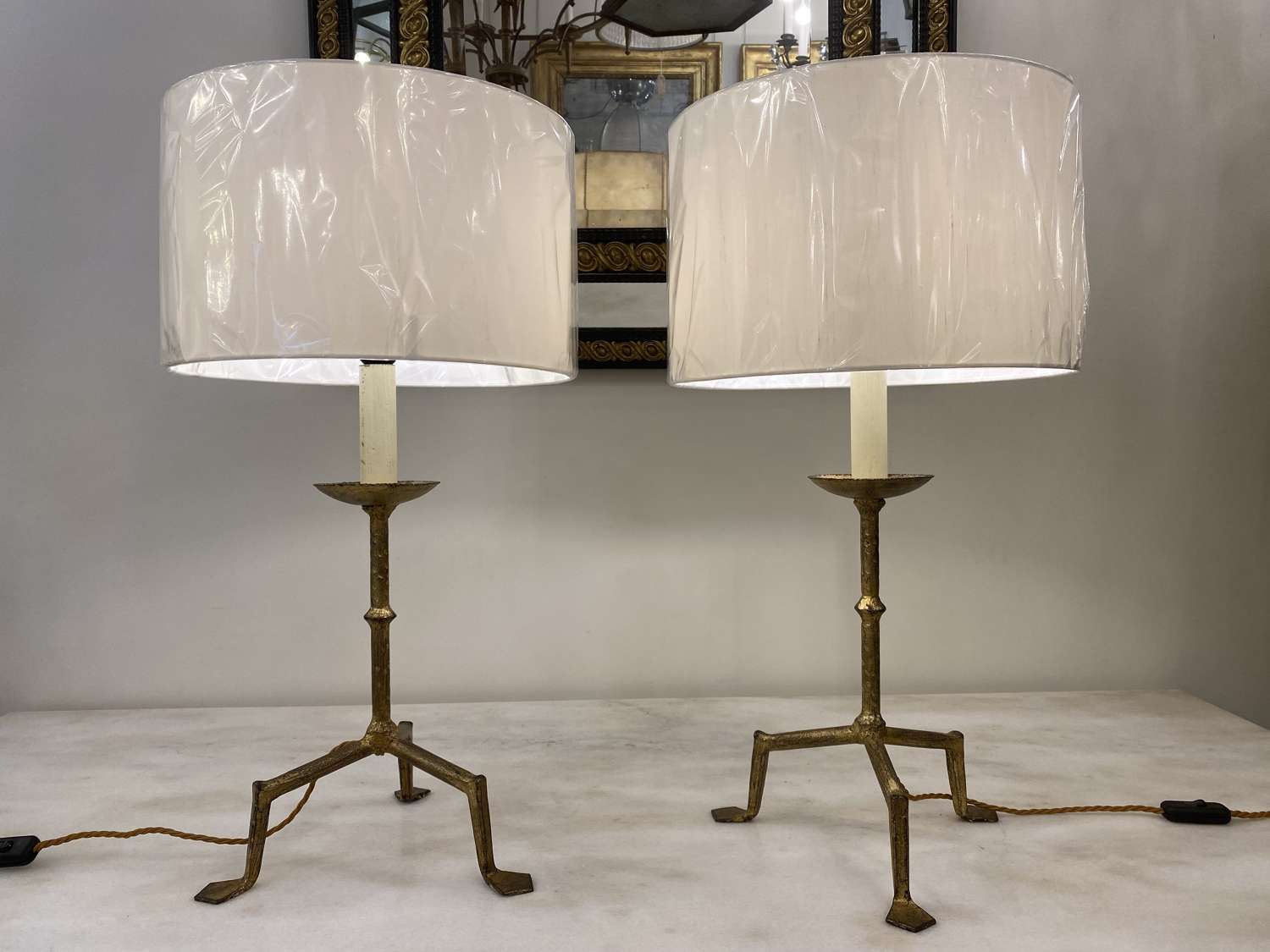 C1960 A Pair of Stylish Spanish Gilt Iron Table Lamps