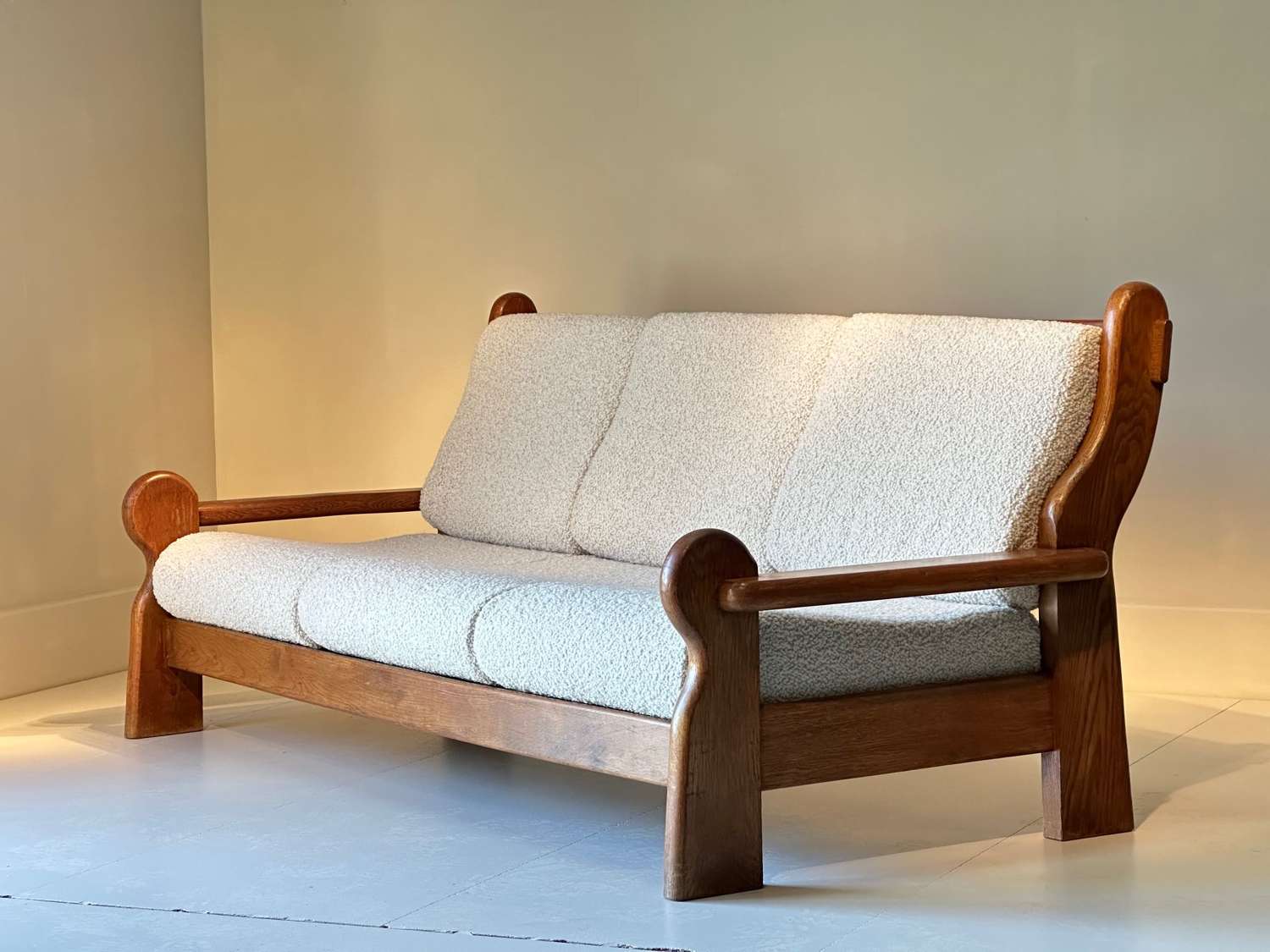 C1960s A Stylish French Oak Sofa In Boucle
