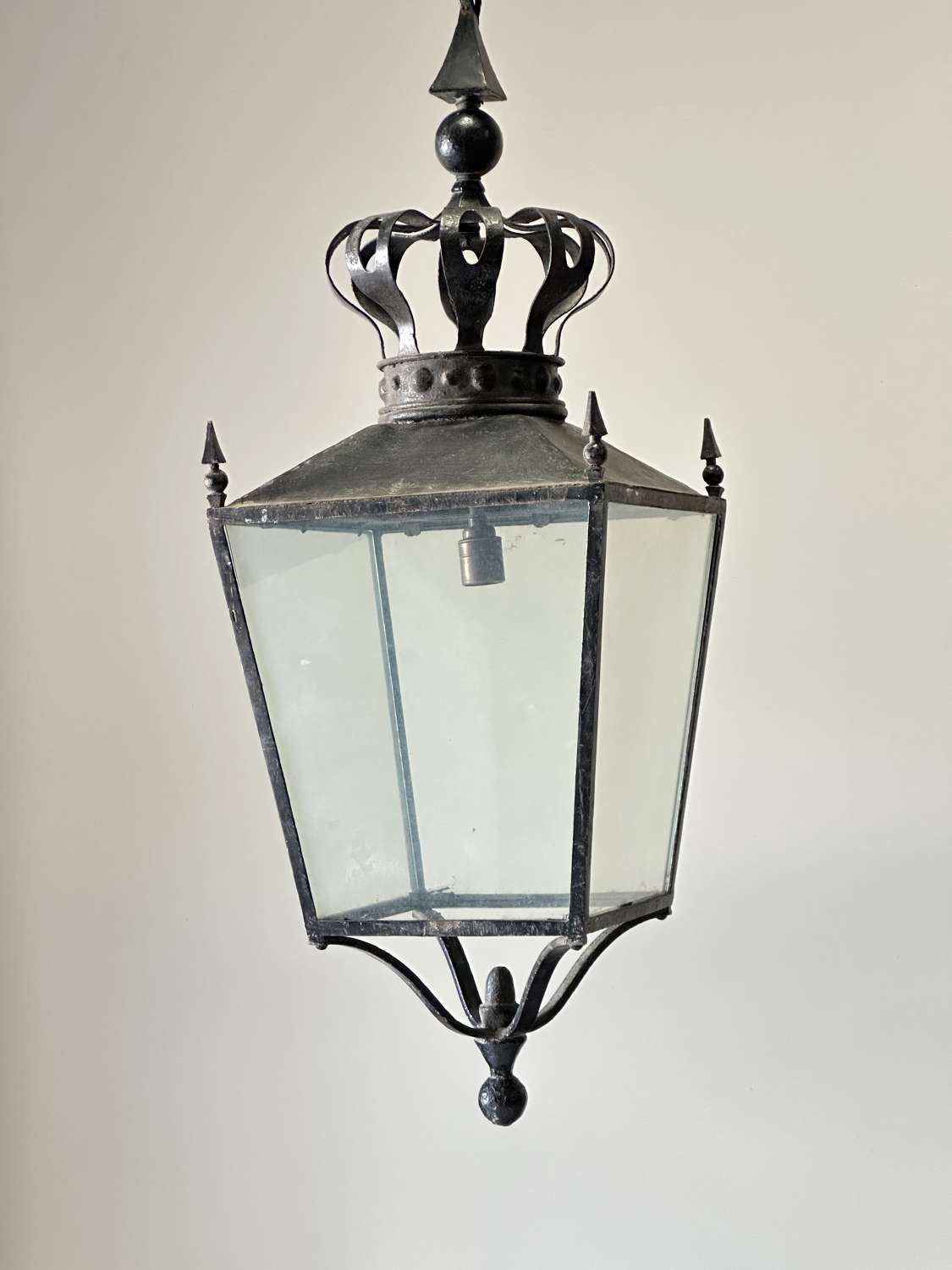 C1890 A Wonderful French Black Tole Crown Top Lantern