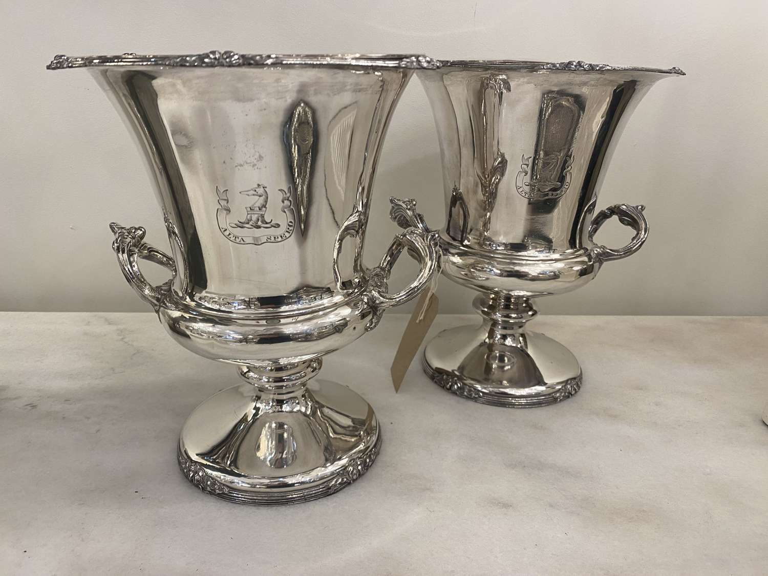 C1870 A Rare Pair of Silver Plated Armorial Champagne Buckets