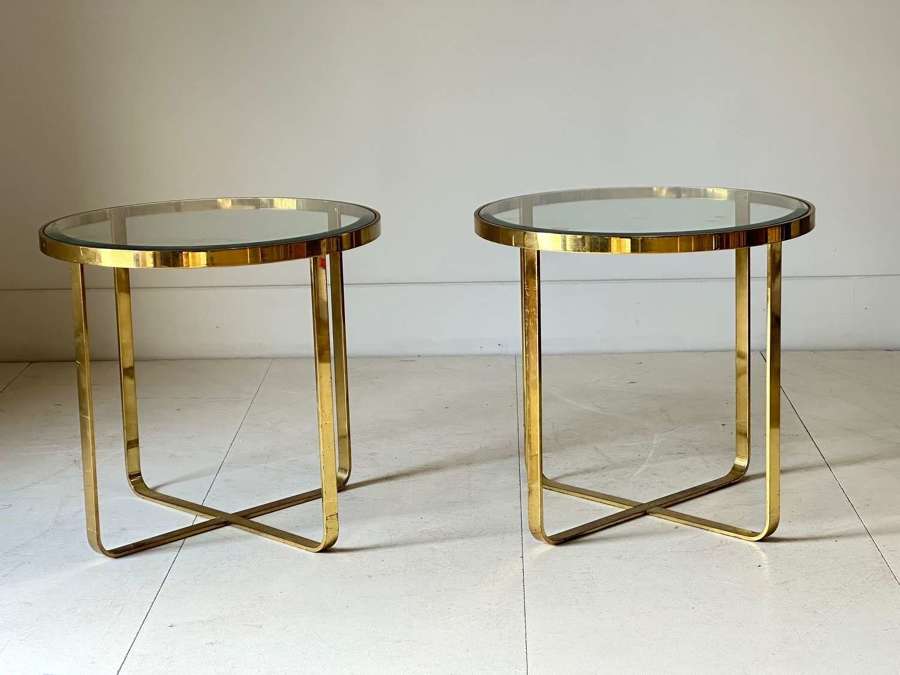 C1970 A Stylish Pair of Brass & Glass Occasional Tables