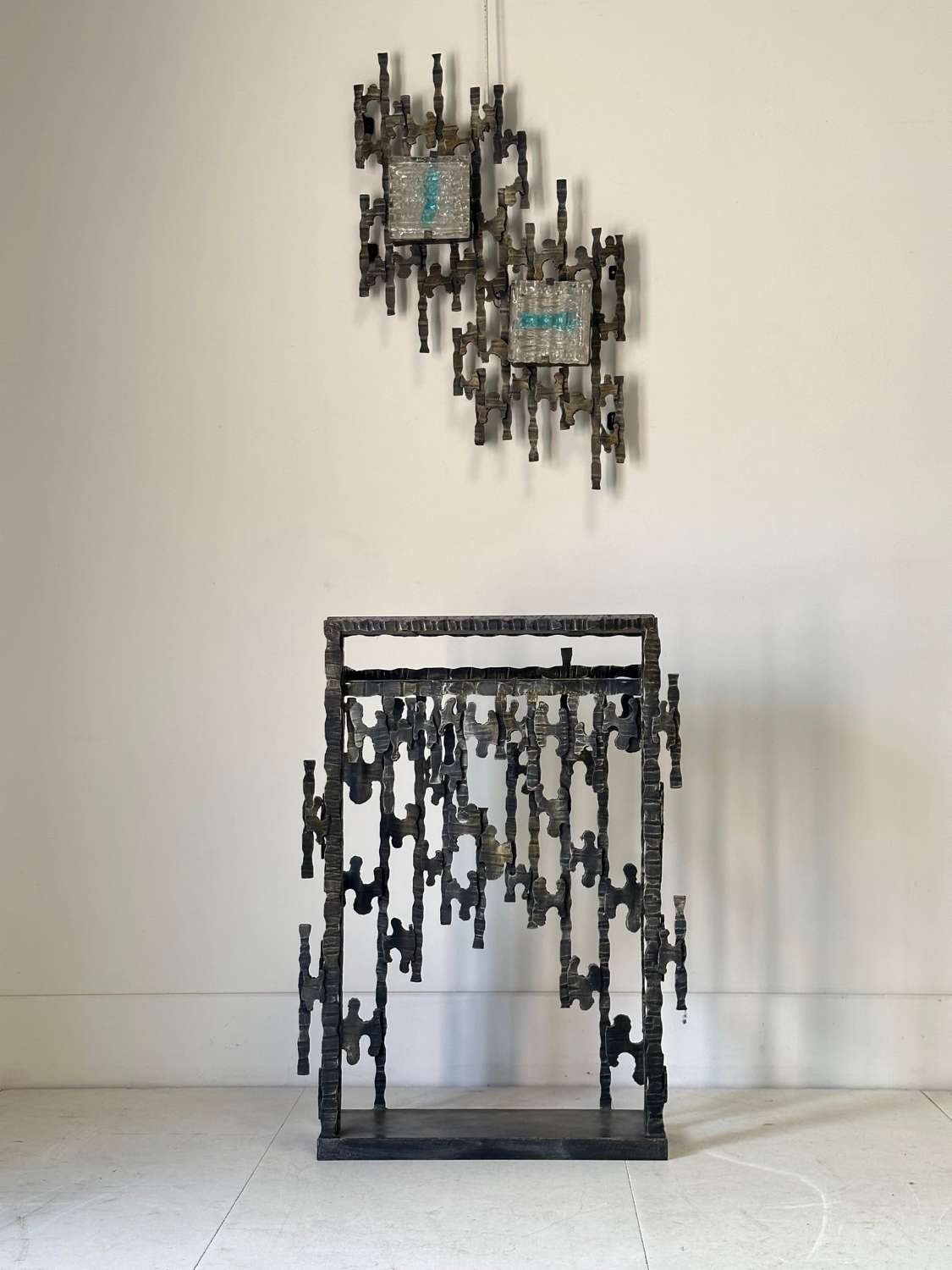 C1950 An Italian Brutalist Iron Console Table & Wall Sconce
