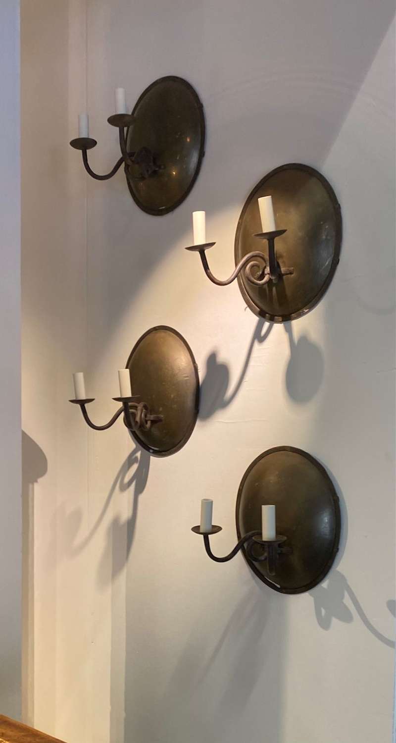 C1950 2 Pairs of French Copper Wall Sconces