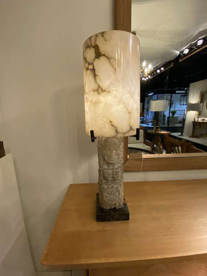C1960 A French Alabaster Aztec Table Lamp
