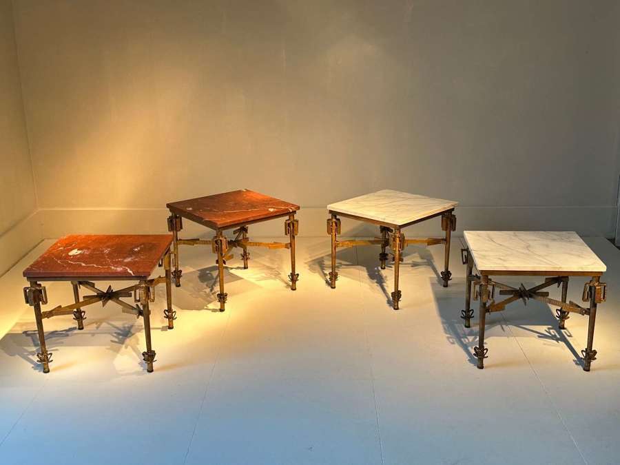 C1960 2 Pairs of Spanish Gilt Iron & Marble Side Tables