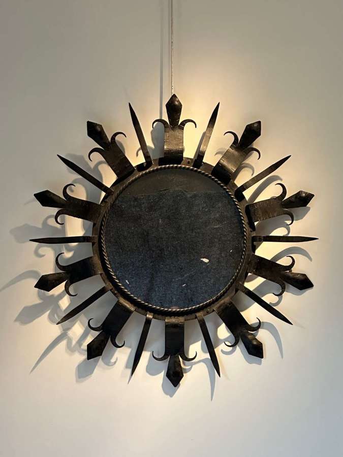 C1950 A Stylish French Iron Sunburst Mirror