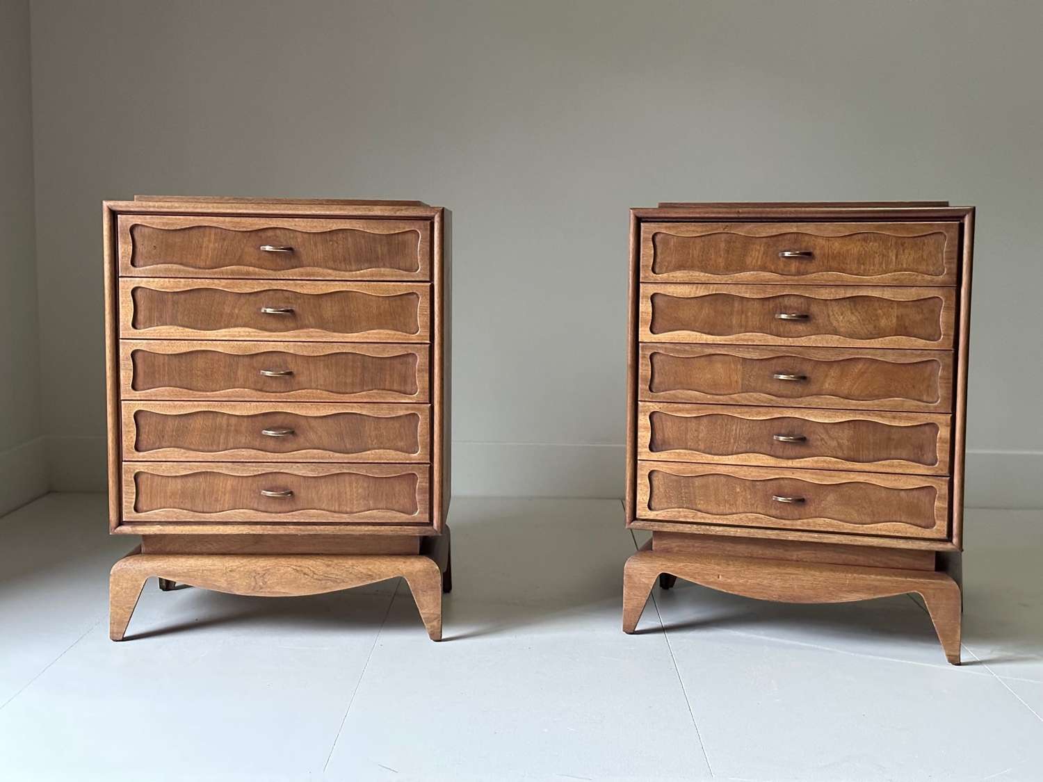 C1940 A Rare Pair of Italian Walnut Commodes / Bedsides