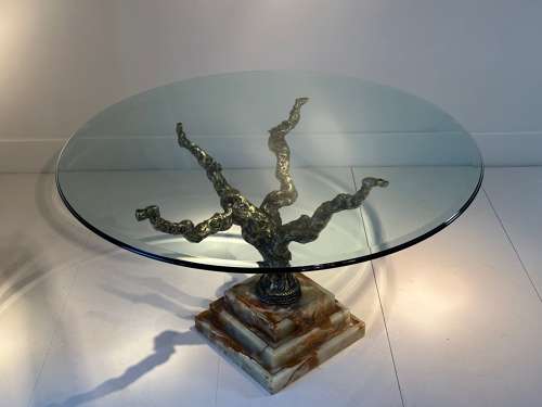 C1960 A French Bronze, Onyx & Glass Centre/Dining Table