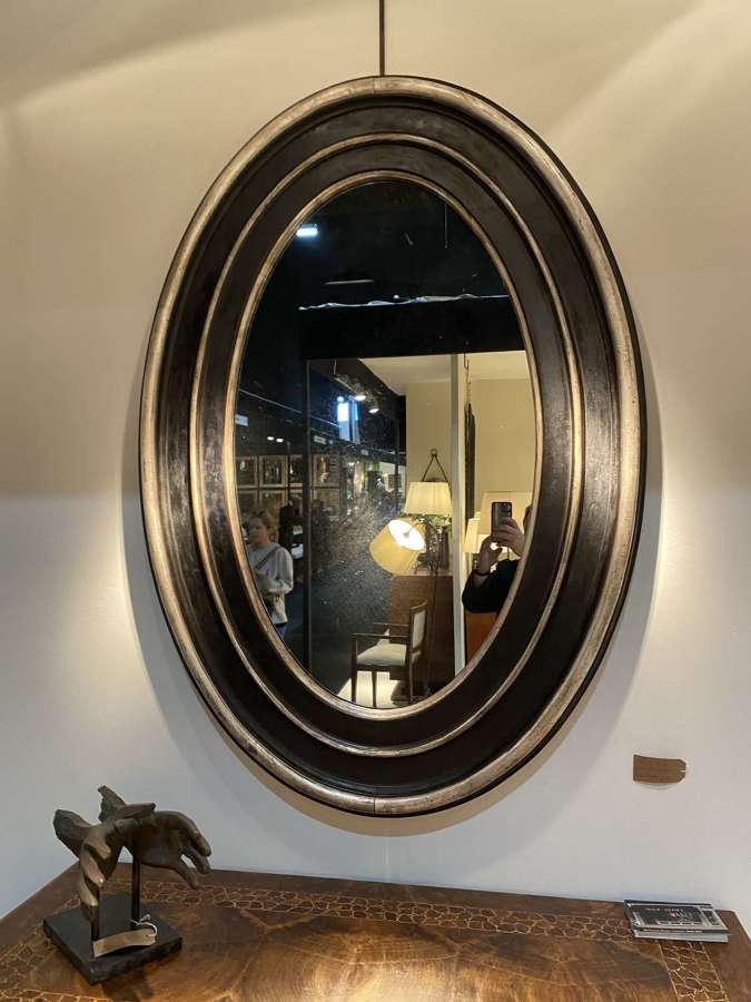 C1870 A French Napoleon 3 Ebonised & Silvered Oval Mirror
