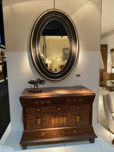 C1870 A French Napoleon 3 Ebonised & Silvered Oval Mirror