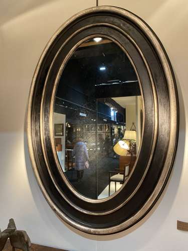 C1870 A French Napoleon 3 Ebonised & Silvered Oval Mirror