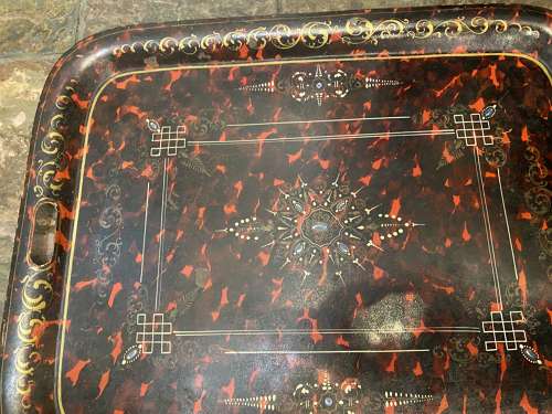 C1870 A Huge French Faux Bouil Toile Ottoman Tray