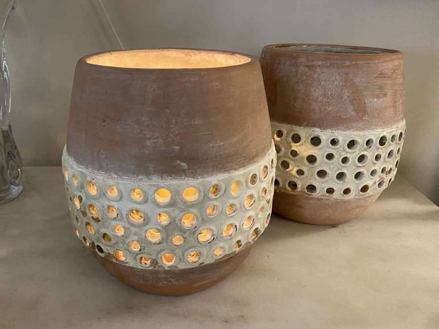 C1960 A Pair of Spanish Terracotta Garden Candle Lanterns