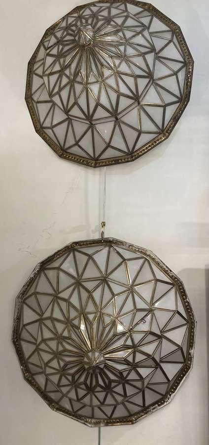 C1960 A Pair of French Opaline Glass & Brass Wall or Ceiling