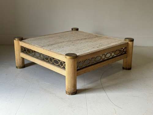 C1970 A Spanish Travertine Brass & Rattan Coffee Table