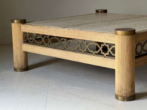 C1970 A Spanish Travertine Brass & Rattan Coffee Table