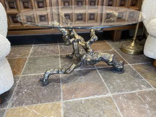 C1960 A Stylish French Bronze Faux Bois Coffee Table Signed