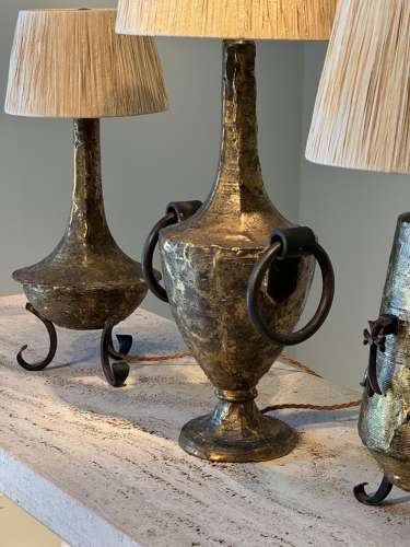 C1960 Art Table Lamps Signed by Max Bre in Iron & Gilt Brass