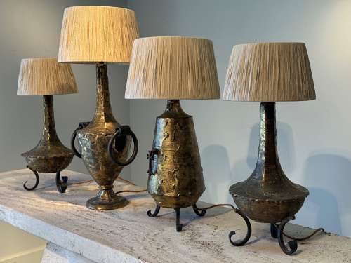 C1960 Art Table Lamps Signed by Max Bre in Iron & Gilt Brass