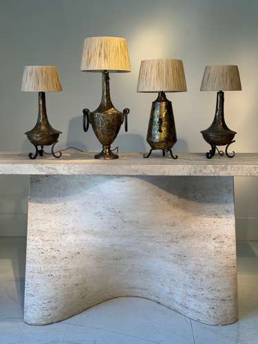 C1960 Art Table Lamps Signed by Max Bre in Iron & Gilt Brass