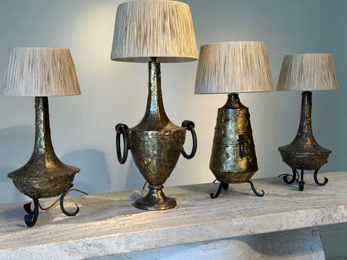 C1960 Art Table Lamps Signed by Max Bre in Iron & Gilt Brass