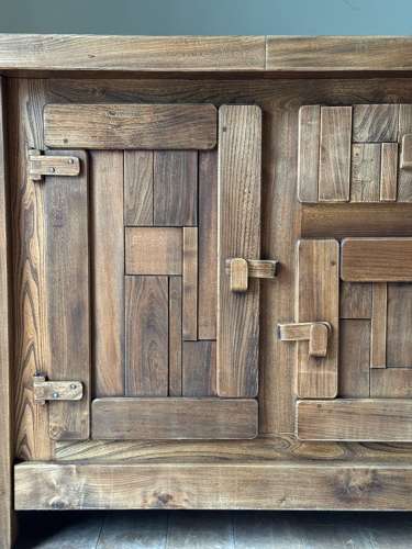 C1950 A Stylish Spanish Brutalist Elm Enfilade / Sideboard