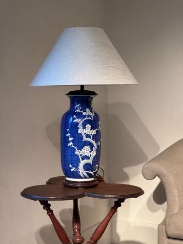 C1950 A French Blue & White Oriental Ceramic Lamp