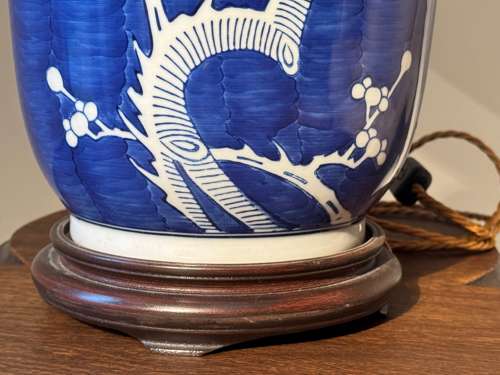 C1950 A French Blue & White Oriental Ceramic Lamp