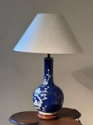 C1950 A French Blue & White Oriental Ceramic Lamp