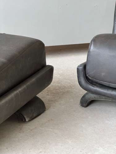 C1970s A Great Pair of Spanish Textured Leather Easy Armchairs